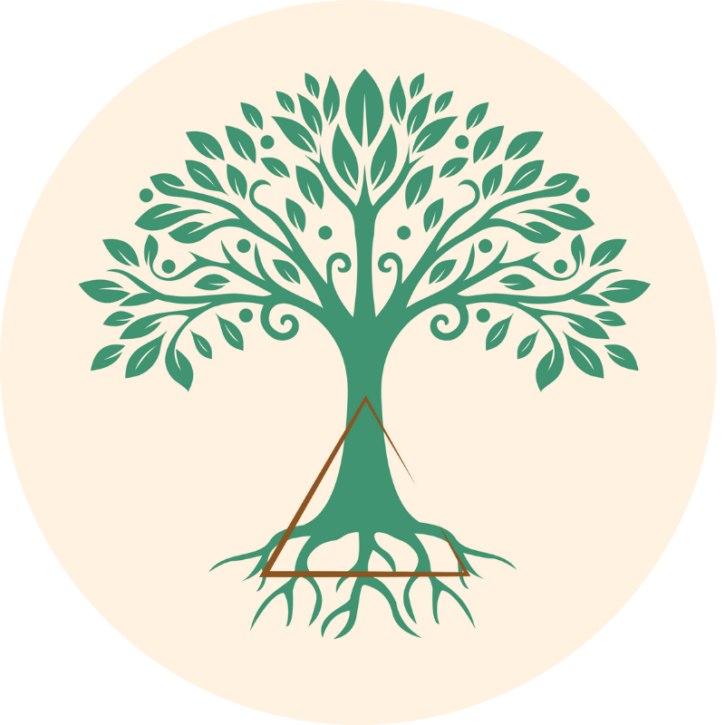 Arbre triangulaire fondamental en numérologie stratégique, symbole d’ancrage et d’élévation personnelle.